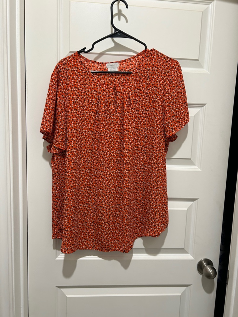 Van Heusen Red-Orange Floral Short Flutter Sleeve Blouse